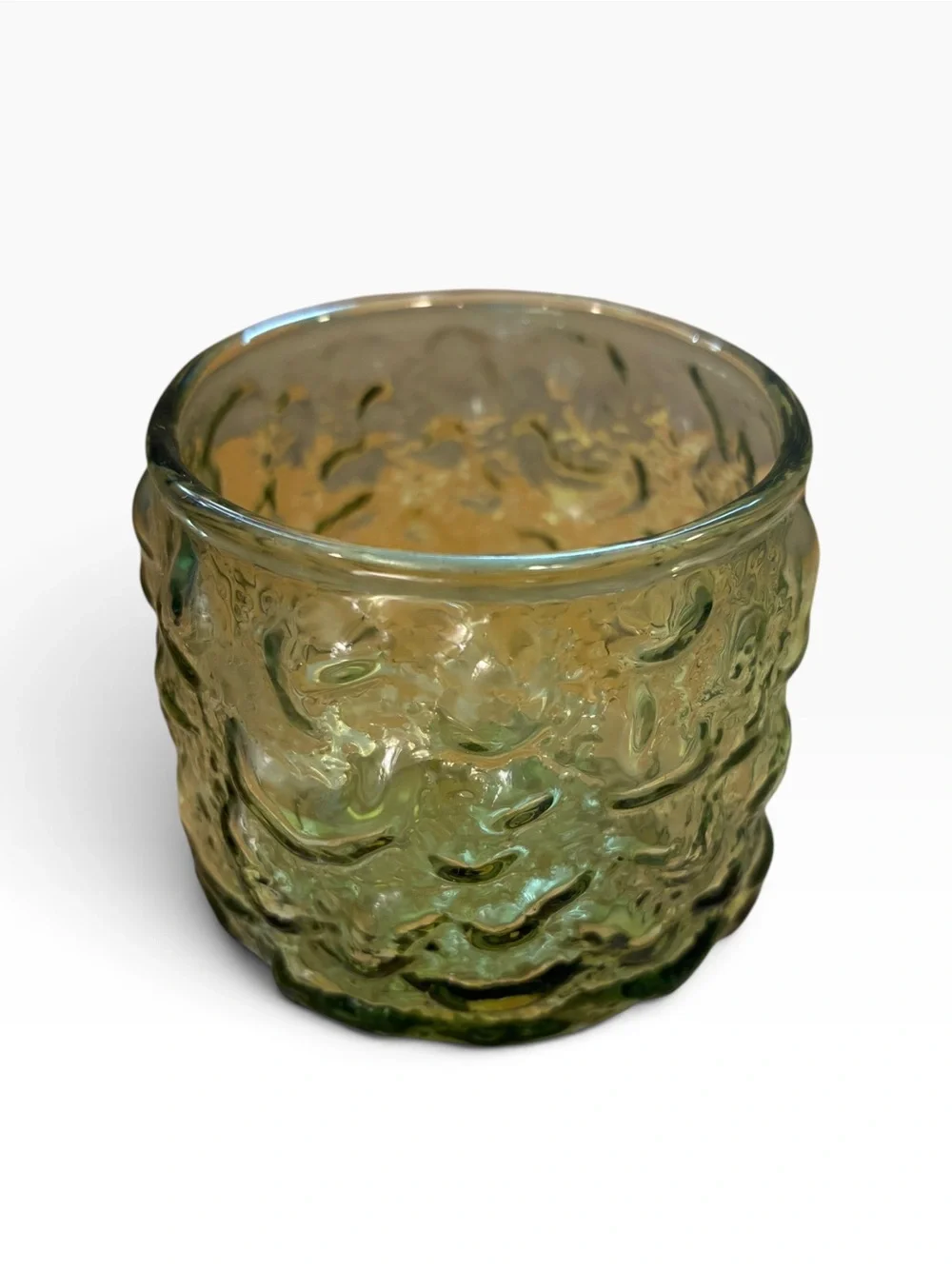 Set of 4 Vintage ANCHOR HOCKING Milano Green Roly Poly Tumbler Rocks Glasses